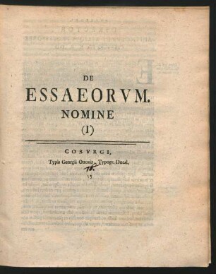 De Essaeorvm. Nomine (I)