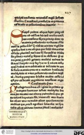 De cognitione castitatis et pollutionibus diurnis. [Enth.:] Forma absolutionis sacramentalis