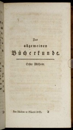 Zur allgemeinen Bücherkunde. Erster Abschnitt