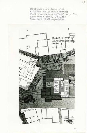 Rathaus Aschaffenburg (Diplomarbeit bei Peter Poelzig): Grundriss 5. Obergeschoss + 17.68 bis + 19.21, 1:200