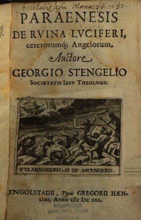Paraenesis De Rvina Lvciferi, ceterorumq[ue] Angelorum
