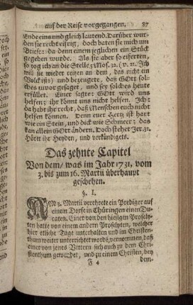 Das zehnte Capitel Von dem, was im Jahr 1731, vom 3. bis zum 16. Martii überhaupt geschehen.