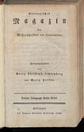 Dritten Jahrgangs Erstes Stück.