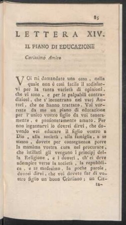 Lettera XIV. Il Piano Di Educazione