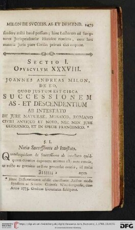 Sectio I. Opvscvlvm XXXVIII