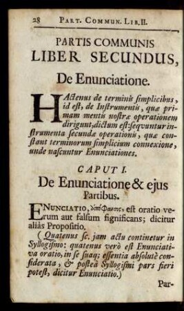 Caput I. De Enunciatione & ejus Partibus.
