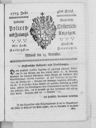 46tes Stück, Ausgabe vom 15. November 1775