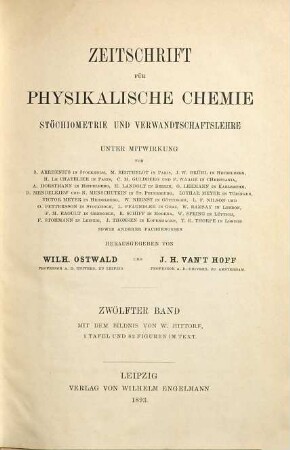 Zeitschrift für physikalische Chemie. 12. 1893