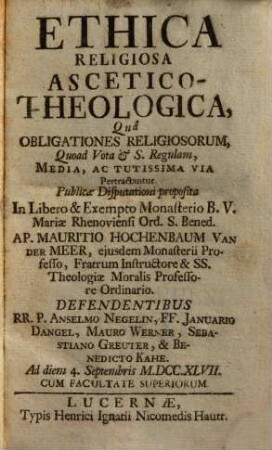 Ethica Religiosa Ascetico-Theologica