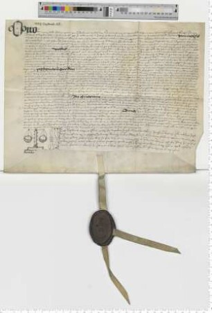 Der Bardewiker Domherr Otto Hermanni, Commissar des Propstes Joh. Knutzen, transsumiert die Präsentationsurkunde und investiert den Presbiter Laurentius Wolter mit einer Commende am Mathias Altar zu St. Johannis. Notar Theod. Wegener [lat].