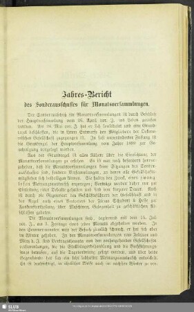 Jahres-Bericht des Sonderausschusses für Monatsversammlungen