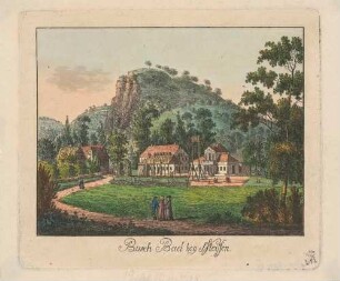Die Kaltwasser-Heilanstalt Buschbad (Meißen-Buschbad) unterhalb des Götterfelsens im Triebischtal südwestlich von Meißen