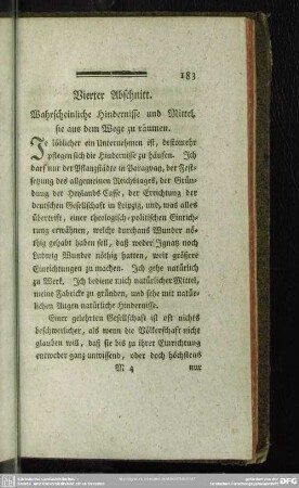Vierter Abschnitt. Wahrscheinliche Hindernisse und Mittel, sie aus dem Weg zu räumen
