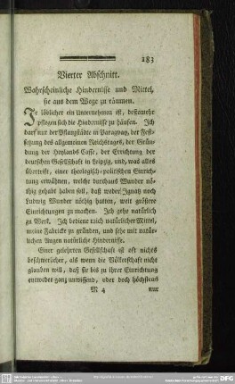 Vierter Abschnitt. Wahrscheinliche Hindernisse und Mittel, sie aus dem Weg zu räumen