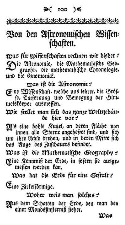 Von den Astronomischen Wissenschaften.