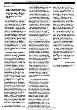 Ermutigend [Rezension von: Bernd Ulrich Biere: Verständlich-Machen. Hermeneutische Tradition – Historische Praxis – Sprachtheoretische Begründung. (Reihe Germanistische Linguistik 92) Tübingen: Niemeyer 1989, 287 S.]