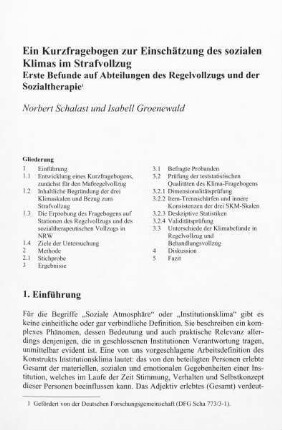 329-352, Ein Kurzfragebogen zur Einschätzung des sozialen Klimas im Strafvollzug. Erste Befunde auf Abteilungen des Regelvollzugs und der Sozialtherapie