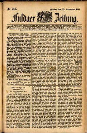 Ausgabe vom Freitag, den 23. September 1881.