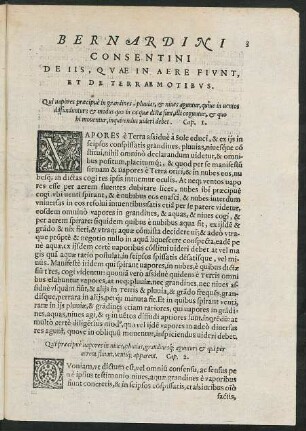 Bernardini Consentini De Iis, Quae In Aere Fiunt, Et De Terrae Motibus.