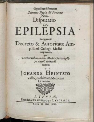 Disputatio De Epilepsia Inauguralis