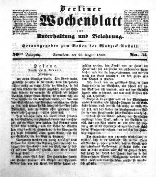 No. 34, Sonnabend, den 25. August 1849.