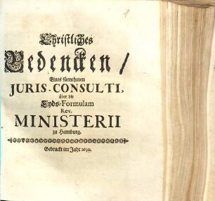 Christliches Bedencken, Eines fürnehmen Juris-Consulti, über die Eyds-Formulam Rev. Ministerii zu Hamburg