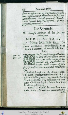 Die Secunda. De Recessu Hominis ab hoc fine per peccatum.