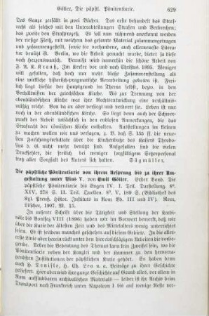 629-631 [Rezension] Göller, Emil, Die päpstlichen Pönitentiarie bis Eugen IV.