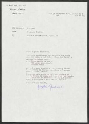 Brief an Marie Louise Zarmanian, 08.05.1995