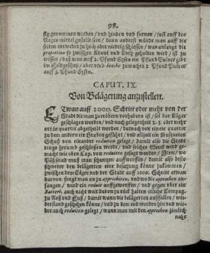 Caput. IX. Von Belägerung anzustellen.