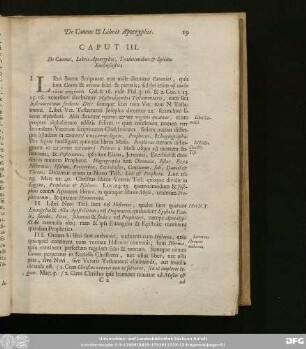 Caput III. De Canone, Libris Apocryphis, Traditionibus & Spiritu Enthusiastico.