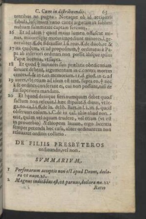 De Filiis presbyteros ordinandis, vel non.