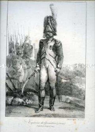 Uniformdarstellung, Grenadier-Kapitän des Linien-Infanterie-Regiments in großer Uniform, Frankreich, 1809. Tafel Nr. 3 aus: Recueil de Costumes d'Infanterie de Ligne.