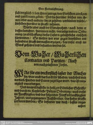 Vom Wucher, Wucherlichen Contracten und Partiten, Auch von nachgelassenen Zinsen