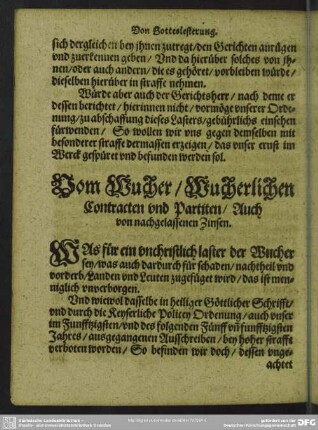Vom Wucher, Wucherlichen Contracten und Partiten, Auch von nachgelassenen Zinsen