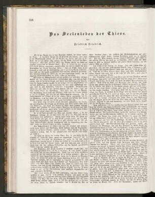 Das Seelenleben der Thiere. Von Friedrich Friedrich.