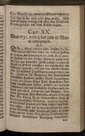Cap. XX. Was 1730. vom 2. bis zum 18. Martii vorgegangen.