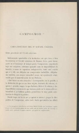 Campoamor : Carta-discurso del doctor Rafael Calzada