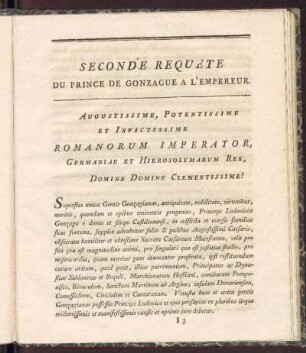 Seconde Requête Du Prince De Gonzague A L'empereur