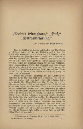 "Ecclesia triumphans," "Puß," "Volksaufklärung"