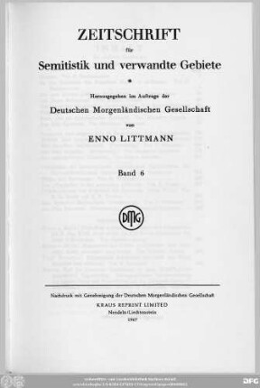 Bd. 6 (1928): Zeitschrift für Semitistik und verwandte Gebiete