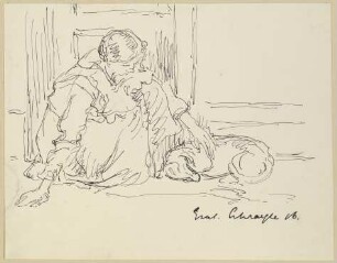 Kauerndes Mädchen mit Hund