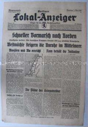 Tageszeitung "Berliner Lokal-Anzeiger" u.a. über den Vormarsch der Wehrmacht im Norden Norwegens