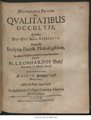 Dissertatio Physica De Qualitatibus Occultis