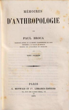 Mémoires d'Anthropologie, 1