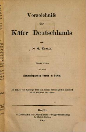 Berliner entomologische Zeitschrift. [13,a] = Beih. 1869