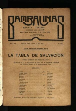 La tabla de la salvación : pieza cómica en tres actos