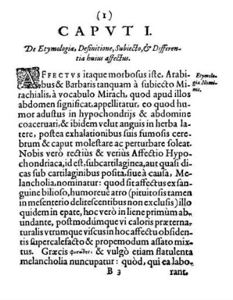 Capvt I. De Etymologia, Definitione, Subiecto, & Differentia huius affectus.