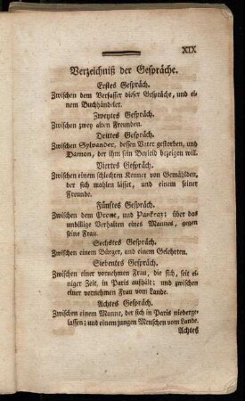 Verzeichniß der Gespräche.