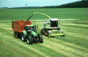 Fotografie: Futtererntetechnik, Silageernte, Feldhäcksler selbstfahrend, Pickup, Parallelverfahren